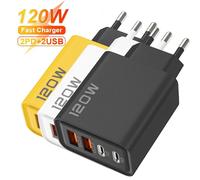 Quick Charge 3.0 Fast Charger Muti Total 120W 4 Port USB Type C PD Mobile Phone Wall Adapter for iPhone 16 Samsung S24 Xiaomi 15 Jaune