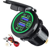 Quick Charge 3.0 Prise De Chargeur Rapide De Voiture Usb Adaptateur Avec Interrupteur 12v / 24v 36w Dual Qc3.0 Usb Pour Marine, Bateau, Moto, Camion (Vert)[Mag5299224]