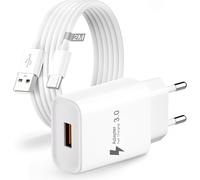 Quick Charge USB Charger, Quick Charge 3.0 Adapter USB Mains Charger Telephone Charger with 2 m USB C Cable for Samsung Galaxy A13 A14 A15 5G S10 S9 S8 S23 S22 S21 S20, Xiaomi Redmi (CA-25)