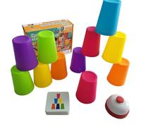 Quick Cups Games - Kit de construction de tour multicolore - Empilable de correspondance de motifs - Activité d'empilage portable avec contrôle de la poignée pour pratiquer la motricité fine, les jeux