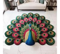 Quick-Dry Non-Slip Peacock Mat,Velvet Peacocks Feather Floral Area Rug,Elegant Peacocks Indoor Door Mat,Absorbent Non Slip Soft Carpet for Living Dining Room Home Decor