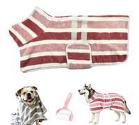 Quick Drying Dog Bathrobe, Striped Absorbent Pet Towel Robe with Adjustable Belly Band, Soft Comfortable Lightweight Pet Dressing Gown for Small Medium Large Dog