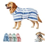 Quick-Drying Dog Bathrobe,Striped Pet Dressing Gown with Adjustable Belly Band,Ultra-Absorbent Soft Microfiber Towel Robe for Small Medium Large Dogs with After Bathing Swimming (Blue, S)