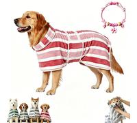 Quick-Drying Dog Bathrobe,Striped Super Absorbent Pet Towel Robe with Adjustable Belly Band,Super-Soft Fast-Drying Fabric for Small Medium Large Dogs (Pink, M)