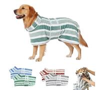 Quick-Drying Dog Bathrobe,Striped Super Absorbent Quick-Drying Pet Dog Robe with Adjustable Belly Band,Super Soft Full Wrap Dogs Towel for Puppies/Medium to Large Dogs After Bath (Green, XL)