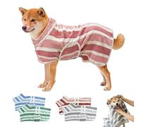 Quick-Drying Dog Bathrobe,Striped Super Absorbent Quick-Drying Pet Dog Robe with Adjustable Belly Band,Super Soft Full Wrap Dogs Towel for Puppies/Medium to Large Dogs After Bath (Pink, XL)
