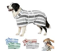 Quick-Drying Dog Bathrobe,Striped Super Absorbent Quick-Drying Pet Dog Robe with Adjustable Belly Band,Super Soft Full Wrap Dogs Towel for Puppies/Medium to Large Dogs After Bath (Gray, XL)