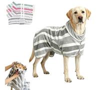 Quick-Drying Dog Bathrobe with Adjustable Belly Band, Soft Striped Pet Robe for Outdoors, Bathroom (Gray,XS)