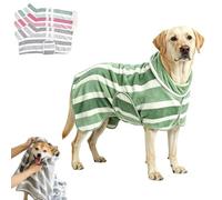 Quick-Drying Dog Bathrobe with Adjustable Belly Band, Soft Striped Pet Robe for Outdoors, Bathroom (Green,XS)