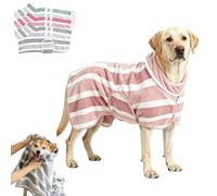 Quick-Drying Dog Bathrobe with Adjustable Belly Band, Soft Striped Pet Robe for Outdoors, Bathroom (Red,L)