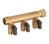 Collecteur à écrou libre M/F 20x27, 3 départs + vannes M15x21