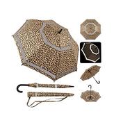 Quick Safety® Parapluie avec bouton d'ouverture automatique, design unisexe moderne et élégant, double réflectivité et résistance aux tempêtes, diamètre du parapluie : 105 cm, Léopard doré, 23"