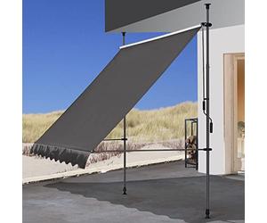 QUICK STAR Auvent de Balcon Gris 300 x 130 cm - Hauteur réglable de 200 à 290 cm