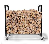 QUICK STAR Étagère à bois de cheminée 90 x 25 x 90 cm avec roulettes galvanisées pour intérieur et extérieur, mobile, en métal, aide à l'empilage