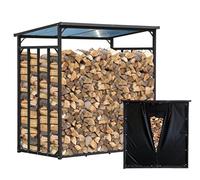 QUICK STAR Étagère à bois de cheminée en métal anthracite XXL 185 x 100 x 185 cm XXXL avec protection contre les intempéries Abri de jardin 3,5 m³ Aide à l'empilage extérieur