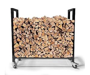 QUICK STAR Étagère à bûches 65 x 25 x 65 cm avec roulettes galvanisées pour intérieur et extérieur, mobile en métal, étagère à bois de chauffage, aide à l'empilage, abri pour bois de cheminée, chariot