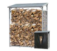 QUICK STAR Étagère à bûches de cheminée en aluminium anthracite 143 x 70 x 185 cm avec protection contre les intempéries 1,8 m³/2,5 SRM