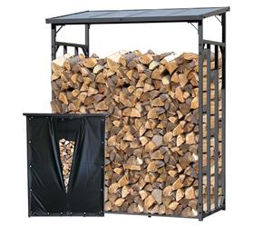 QUICK STAR Étagère à bûches en métal anthracite 143 x 70 x 185 cm avec protection contre les intempéries Abri de bois de cheminée 1,8 m³/2,5SRM Support d'empilage extérieur #1