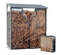 QUICK STAR Étagère d'extérieur pour bois de cheminée en aluminium - 130 x 70 x 185 cm - Avec protection contre les intempéries - Transparent - Profilé en aluminium Pro - 40 mm - Gris - Résistant aux