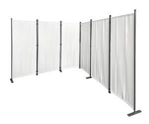 QUICK STAR Paravent 340 x 165 cm Séparateur de Tissu Jardin en 6 Parties Pliable Balcon Écran de confidentialité partition Blanc