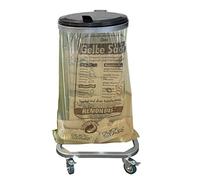 Quick Star Support pour Sac Poubelle avec Couvercle et 4 roulettes | Porte-Sac Poubelle en Métal 120 litres | Robuste en Acier Galvanisé | Sac Jaune 120L | Conteneur à Déchets Mobile