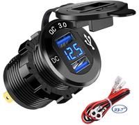 Quick Usb Car Charger Two Qc3.0 Usb Ports,12v/24v 36w Waterproof With Led Digital Voltmeter For Motorcycle,Caravan,Truck,Boat And More