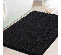 QuickDNonSlip Tapis de bain épais en microfibre douce lavable en machine Noir 60 x 90 cm