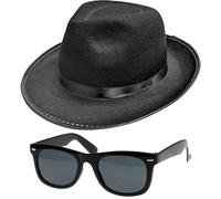 Quickdraw Blues Brothers Chapeau & Lunettes Ensemble Lunettes de Soleil Total Bleus Déguisement 1980's Déguisement
