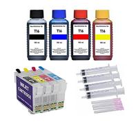 Quickfill, Fill-in, Easy Refill, Auto Reset Cartouches rechargeable comme T1621 T1622 T1623 T1624 et T1631 T1632 T1633 T1634 + 4 x 100 ml Encre Ink Mate