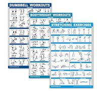QuickFit 3 Pack - Dumbbell Workouts + Bodyweight Exercises + Stretching Routine Poster Set - Set of 3 Workout Charts (Laminated, 18" x 24")