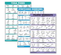 QUICKFIT Lot de 3 affiches de yoga + exercices d'étirement + tapis de pilates - Lot de 3 tableaux d'entraînement (laminé, 45,7 x 68,6 cm)
