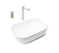 QUICKFIX DICE mitigeur lavabo, taille XL + Vasque à poser Swiss Aqua Technologies 45,5x32,5 cm (BA3-G1018920000-01)