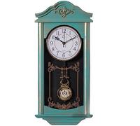 Quickway Imports Grande Horloge Murale Vintage en Plastique Aspect Bois Grand-père pour Salon, Cuisine ou Salle à Manger, Grande Taille Bleue avec Motif Vieilli doré
