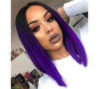 quickwig Perruque violette courte et raide, ombrée noire à violette, perruque colorée pour filles, longueur aux épaules, perruque synthétique corbeau pour Halloween, cosplay, fête pour femme