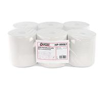 Quicky Lot de 6 rouleaux de papier essuie-main simple épaisseur Papier recyclé Déroulement vers l'intérieur Blanc 20 cm