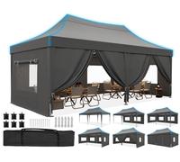Quictent Tonnelle pliante 3 x 6 m étanche stable avec 6 parties latérales - Tonnelle de camping pour jardin, fête, festival, mariage - Gris