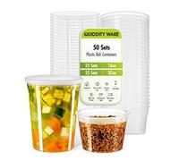 QUIDDITY WARE Lot de 50 boîtes à charcuterie avec couvercles, étanches - En plastique transparent sans BPA, passent au micro-ondes et passent au congélateur et au lave-vaisselle