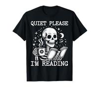 Quiet Please I'm Reading Squelette Reader Drinking Coffee T-Shirt