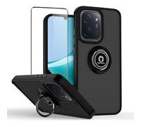 QUIETIP Coque pour Redmi 15C/Poco C85 avec protecteur d'écran, translucide mat, anneau magnétique pour voiture, noir
