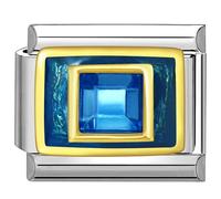 Quiges - 9mm Italian Style Charm Link Module en acier inoxydable Zircone bleu saphir pour les charme bracelets de style italien