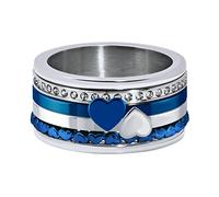 Quiges Argent Bleu Acier Inoxydable Oxyde de Zirconium Multicolore Combinaison Combinee Bague Solitaire Empilage avec 4 Anneaux Intérieurs et 1 Bague de Base Lot Set 17mm (54)