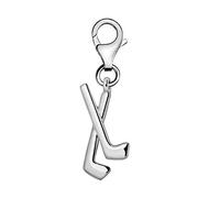 Quiges Charm Pendentif Breloque avec Fermoir Femme Plaqué Argent 2 Bâtons de Hockey sur Glace