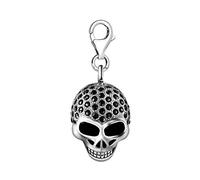 Quiges Charm Pendentif Breloque avec Fermoir Femme Plaqué Argent 3D Crâne Zircone Noir Grande pour Collier