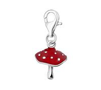 Quiges Charm Pendentif Breloque avec Fermoir Femme Plaqué Argent Champignon 3D en Émail Rouge