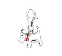 Quiges Charm Pendentif Breloque avec Fermoir Femme Plaqué Argent Chien 3D avec Collier en Émail Rouge