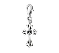 Quiges Charm Pendentif Breloque avec Fermoir Femme Plaqué Argent Croix Celtique 3D en Zircone Noire Carrée