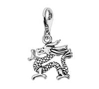 Quiges Charm Pendentif Breloque avec Fermoir Femme Plaqué Argent Dragon Chinois 3D
