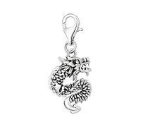Quiges Charm Pendentif Breloque avec Fermoir Femme Plaqué Argent Dragon Chinois 3D