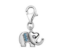 Quiges Charm Pendentif Breloque avec Fermoir Femme Plaqué Argent Eléphant Bleu Zircone 3D
