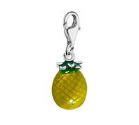 Quiges Charm Pendentif Breloque avec Fermoir Femme Plaqué Argent Émail Jaune Et Vert 3D Fruits Ananas